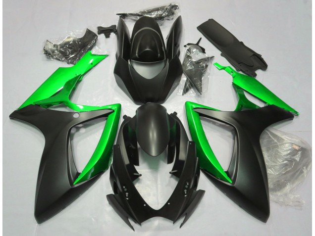 2006-2007 Matte Black & Green GSXR 600-750 Motorcycle Fairings