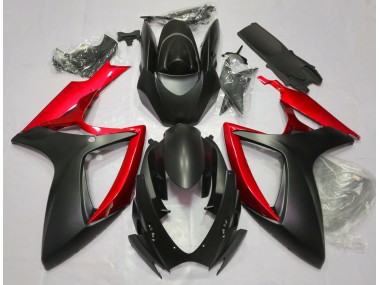 2006-2007 Matte Black & Red GSXR 600-750 Motorcycle Fairings