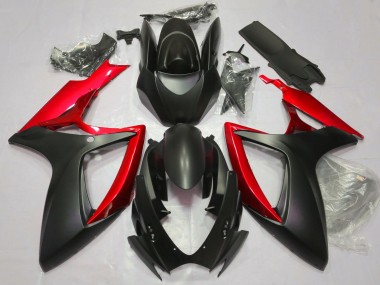 2006-2007 Matte Black & Red GSXR 600-750 Motorcycle Fairings