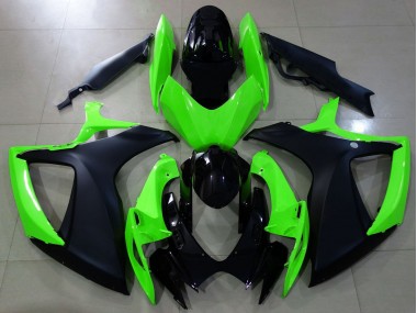 2006-2007 Matte Black and Green GSXR 600-750 Motorcycle Fairings