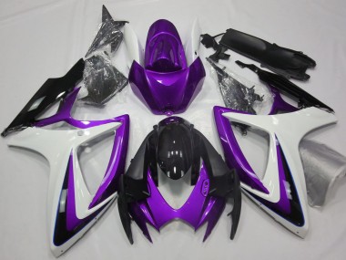 2006-2007 Purple & White Debadged GSXR 600-750 Motorcycle Fairings