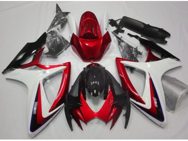 2006-2007 Red & White Debadged GSXR 600-750 Motorcycle Fairings