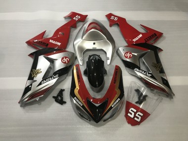 2006-2007 Shiny Silver & Red ZX10R Motorcycle Fairings