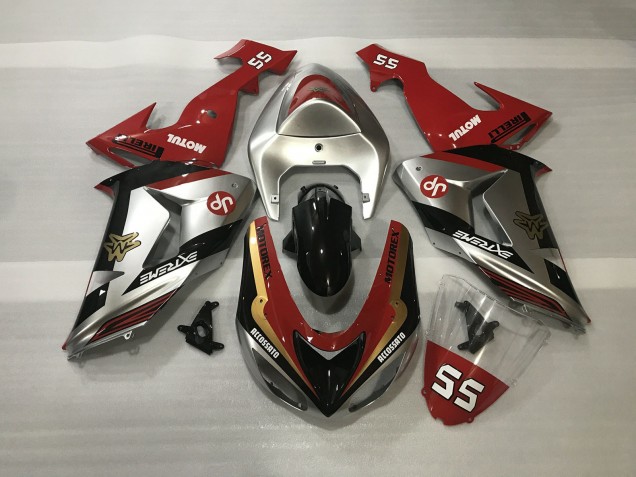 2006-2007 Shiny Silver & Red ZX10R Motorcycle Fairings