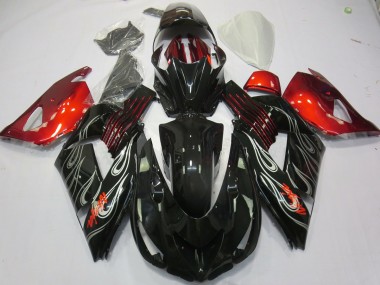2006-2011 Black Flame Red ZX14R Motorcycle Fairings