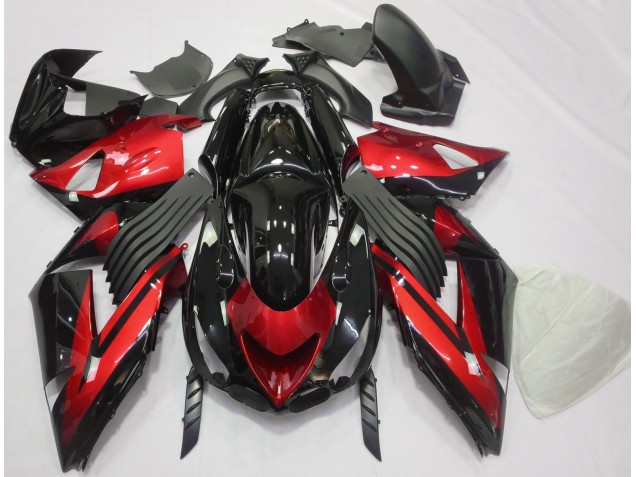 2006-2011 Gloss Red and Black Plain ZX14R Motorcycle Fairings