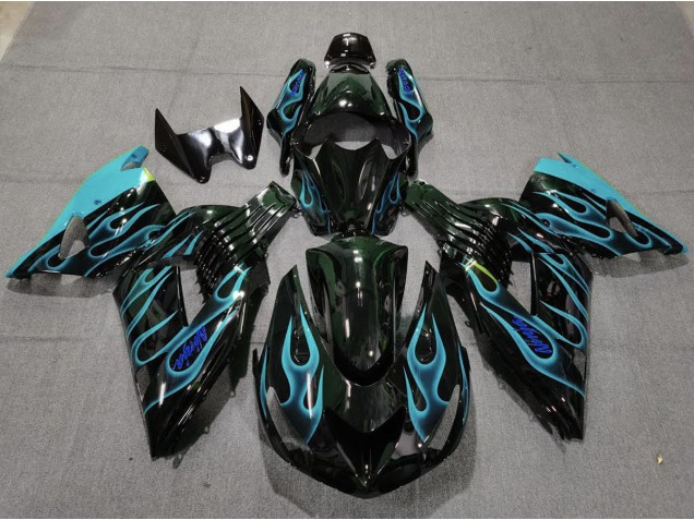 2006-2011 Light Blue Flame ZX14R Motorcycle Fairings