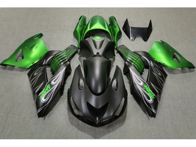 2006-2011 Matte Black and Green ZX14R Motorcycle Fairings
