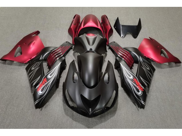 2006-2011 Matte Black and Red ZX14R Motorcycle Fairings