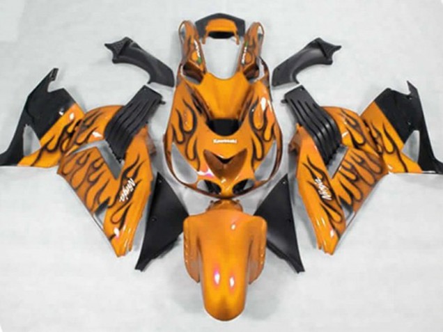 2006-2011 Yellow Black Flame ZX14R Motorcycle Fairings