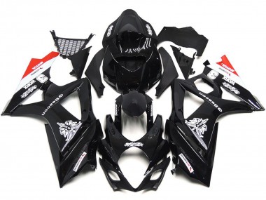 2007-2008 Custom Black with Hint of White and Red GSXR 1000 Motorcycle Fairings