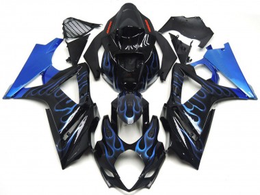 2007-2008 Custom Blue and Black Flame GSXR 1000 Motorcycle Fairings
