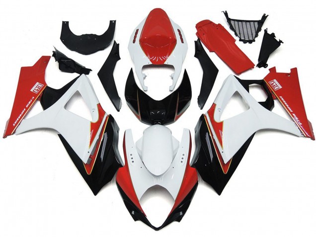 2007-2008 Custom Red and White with Black GSXR 1000 Motorcycle Fairings
