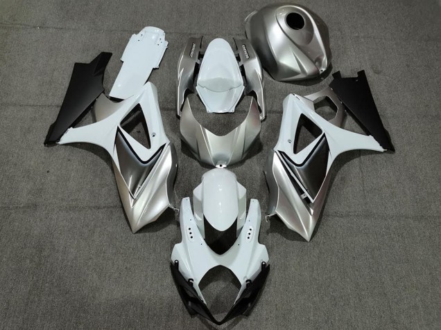 2007-2008 Custom Silver White with Black GSXR 1000 Motorcycle Fairings