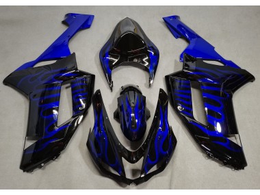 2007-2008 Gloss Black & Blue Flame ZX6R Motorcycle Fairings