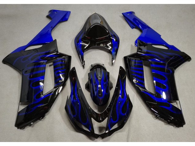 2007-2008 Gloss Black & Blue Flame ZX6R Motorcycle Fairings