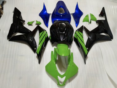 2007-2008 Gloss Black & Green and Blue Accents CBR600RR Motorcycle Fairings