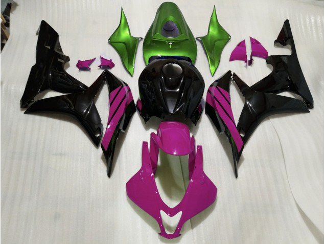2007-2008 Gloss Black & Pink and Green Accents CBR600RR Motorcycle Fairings