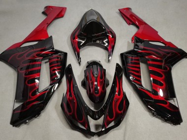 2007-2008 Gloss Black & Red Flame ZX6R Motorcycle Fairings