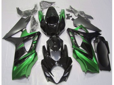 2007-2008 Gloss Black and Green GSXR 1000 Motorcycle Fairings
