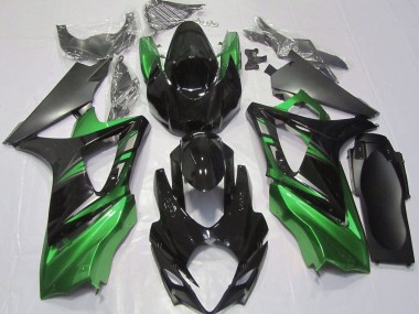 2007-2008 Gloss Black and Green GSXR 1000 Motorcycle Fairings