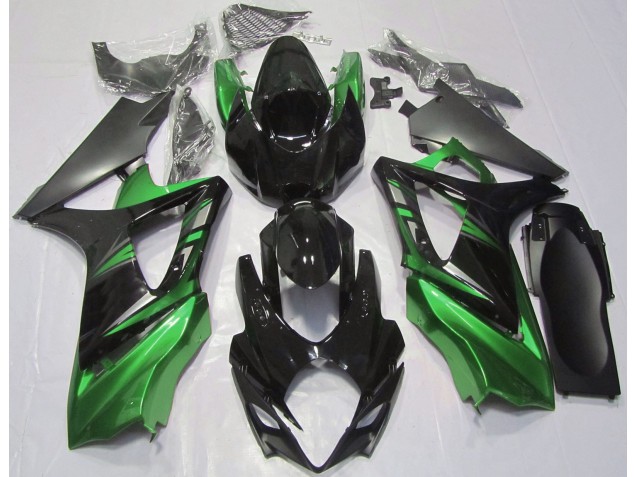2007-2008 Gloss Black and Green GSXR 1000 Motorcycle Fairings
