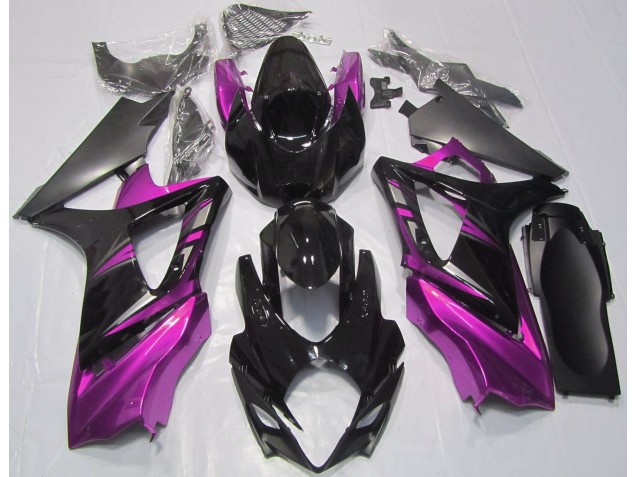 2007-2008 Gloss Black and Pink GSXR 1000 Motorcycle Fairings