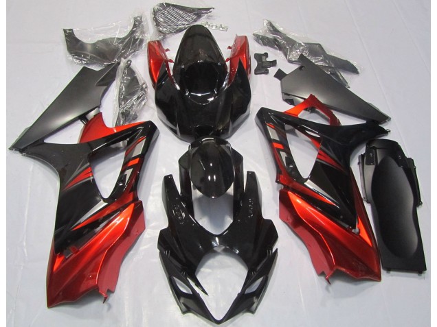 2007-2008 Gloss Black and Red GSXR 1000 Motorcycle Fairings