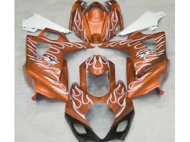 2007-2008 Gloss Orange and White Flame GSXR 1000 Motorcycle Fairings