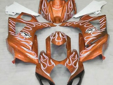 2007-2008 Gloss Orange and White Flame GSXR 1000 Motorcycle Fairings