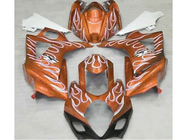 2007-2008 Gloss Orange and White Flame GSXR 1000 Motorcycle Fairings