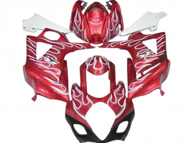 2007-2008 Gloss Red and White Flame GSXR 1000 Motorcycle Fairings