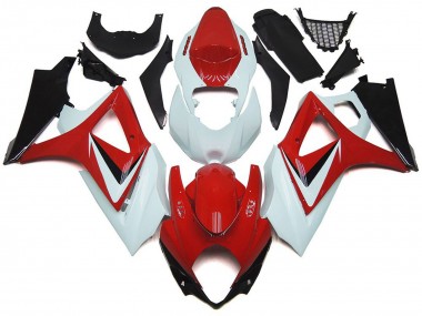 2007-2008 Gloss Red with White OEM Style GSXR 1000 Motorcycle Fairings