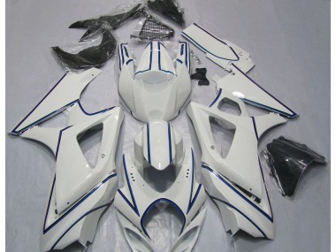 2007-2008 Gloss White Blue Pin Stripe GSXR 1000 Motorcycle Fairings