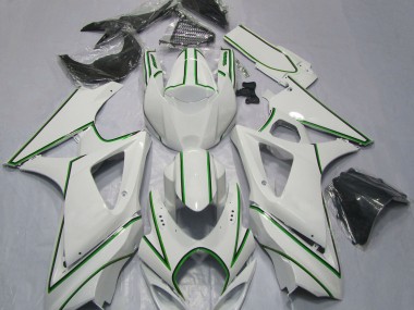 2007-2008 Gloss White Green Pin Stripe GSXR 1000 Motorcycle Fairings