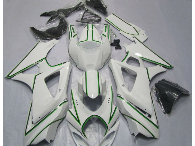2007-2008 Gloss White Green Pin Stripe GSXR 1000 Motorcycle Fairings