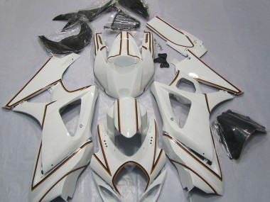 2007-2008 Gloss White Orange Pin Stripe GSXR 1000 Motorcycle Fairings