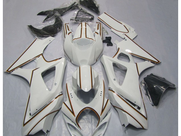 2007-2008 Gloss White Orange Pin Stripe GSXR 1000 Motorcycle Fairings