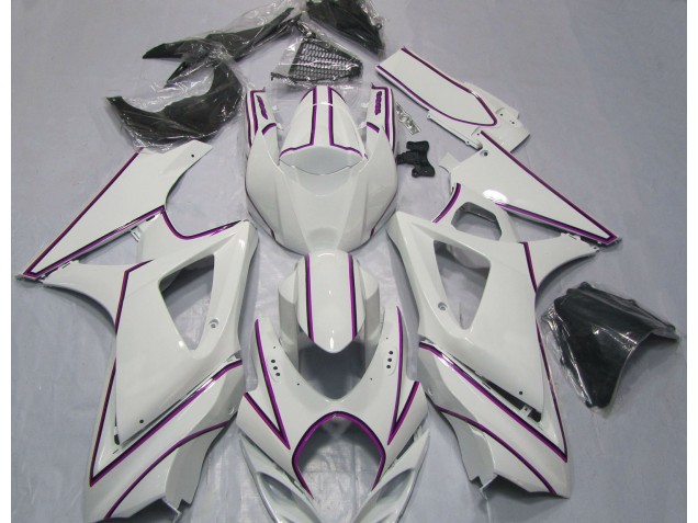 2007-2008 Gloss White Pink Pin Stripe GSXR 1000 Motorcycle Fairings