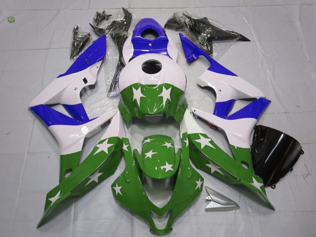 2007-2008 Green and Blue Stars and Stripes CBR600RR Motorcycle Fairings