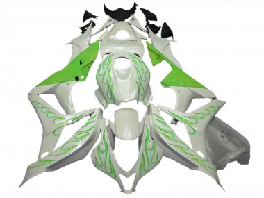 2007-2008 Lime Green Flame on White CBR600RR Motorcycle Fairings