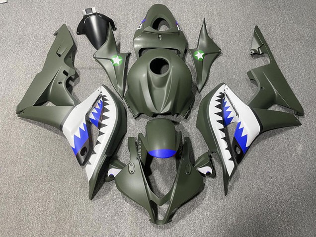 2007-2008 Matte Green & Blue Shark CBR600RR Motorcycle Fairings