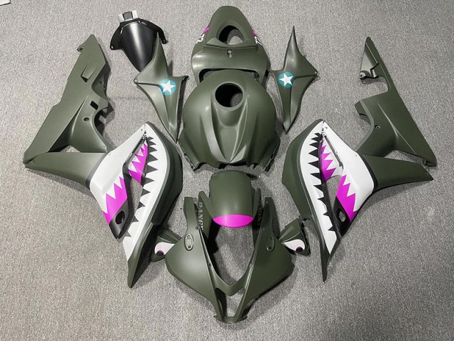2007-2008 Matte Green & Pink Shark CBR600RR Motorcycle Fairings