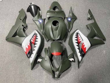 2007-2008 Matte Green & Red Shark CBR600RR Motorcycle Fairings
