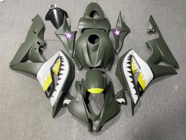 2007-2008 Matte Green & Yellow Shark CBR600RR Motorcycle Fairings