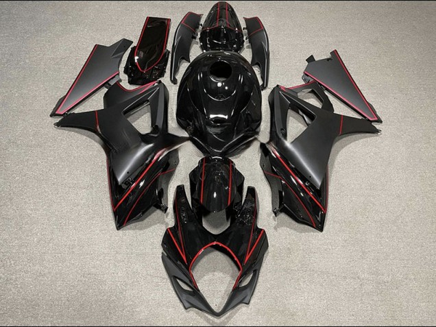 2007-2008 Matte and Gloss Black & Red Trim GSXR 1000 Motorcycle Fairings