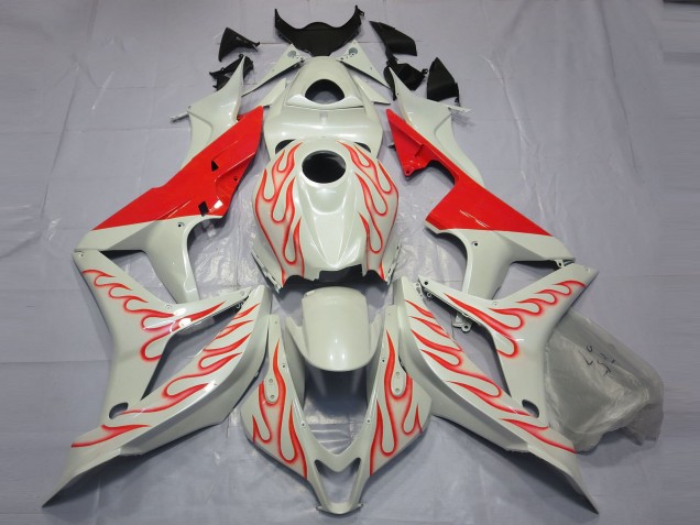 2007-2008 Red Flame on White CBR600RR Motorcycle Fairings