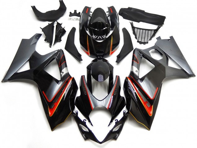2007-2008 Silver and Black with Red GSXR 1000 Motorcycle Fairings
