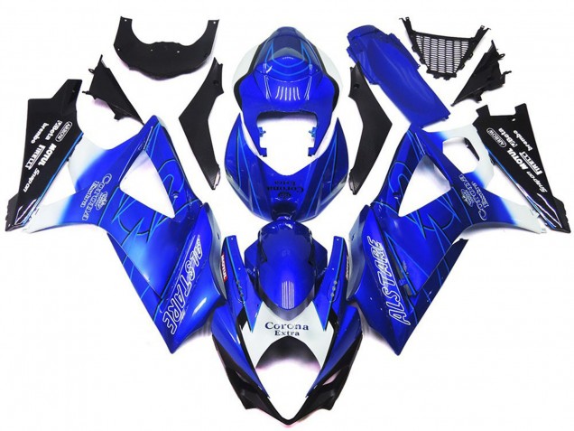 2007-2008 Vibrant Blue with White Corona GSXR 1000 Motorcycle Fairings