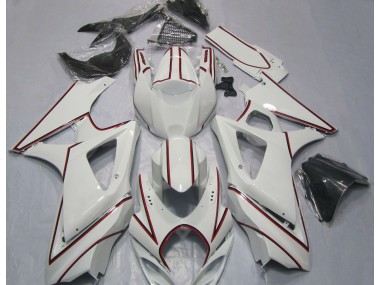 2007-2008 White with Red Pin Stripe GSXR 1000 Motorcycle Fairings